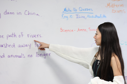 a girl pointing at the board